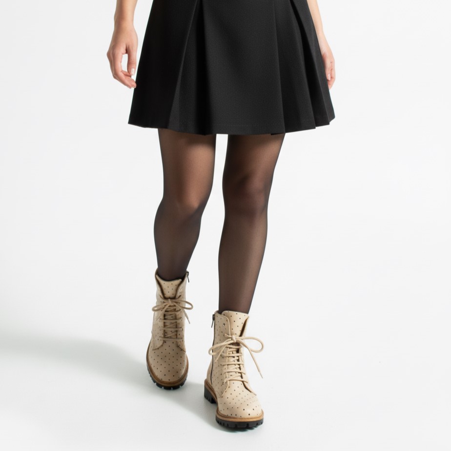 Anfibi beige da donna in pelle con stampa colorata Stivaletti e anfibi donna 14 Anfibi beige da donna in pelle con stampa colorata - immagine 4