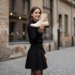 Anfibi beige da donna in pelle con stampa colorata / Anfibi beige da donna in pelle con stampa colorata /