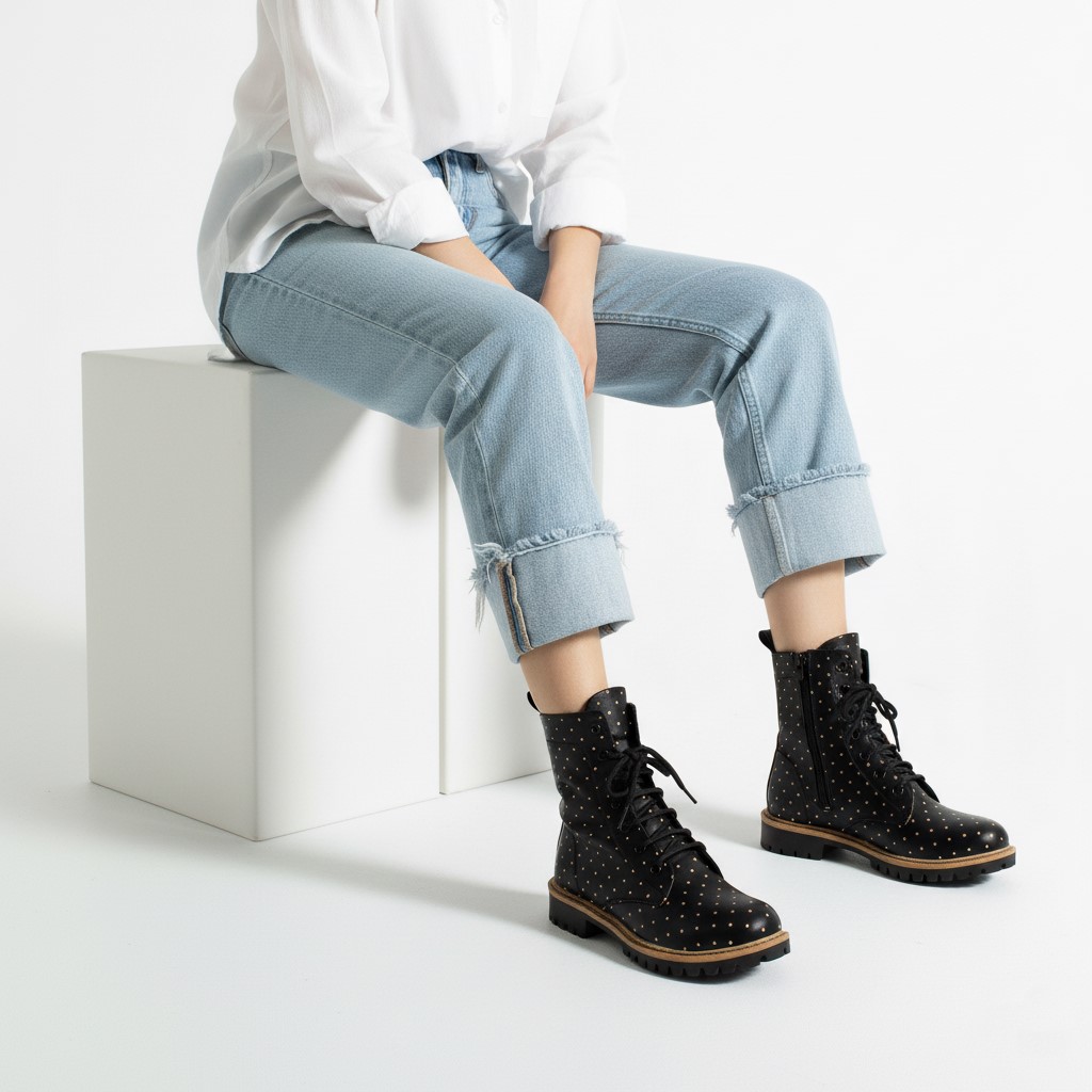 Anfibi neri da donna in pelle con stampa colorata Stivaletti e anfibi donna 13 Anfibi neri da donna in pelle con stampa colorata - immagine 3