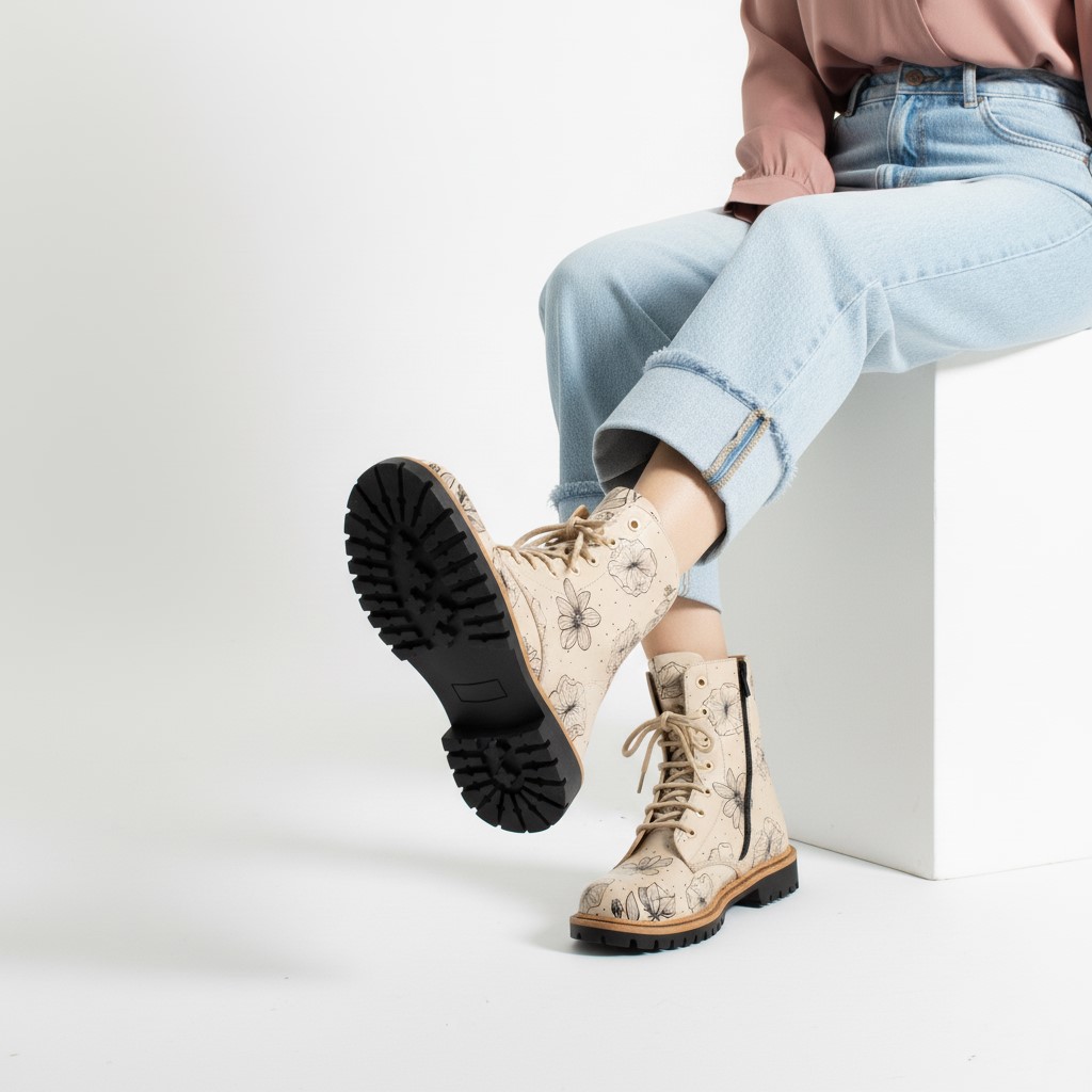 Anfibi beige da donna in pelle con stampa colorata Stivaletti e anfibi donna 14 Anfibi beige da donna in pelle con stampa colorata - immagine 4