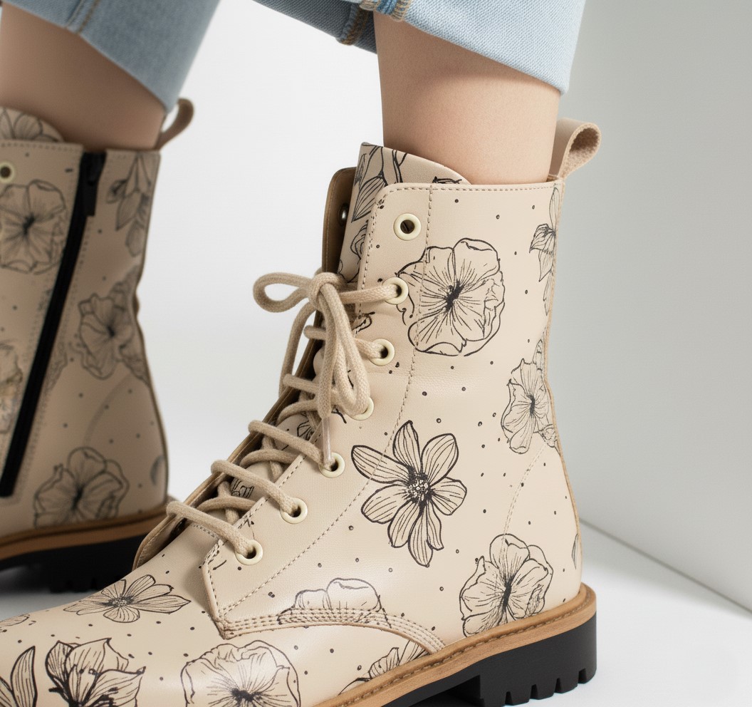 Anfibi beige da donna in pelle con stampa colorata Stivaletti e anfibi donna 17 Anfibi beige da donna in pelle con stampa colorata - immagine 7