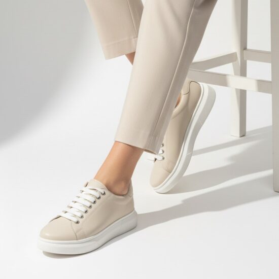 Sneakers da donna in pelle naturale colore beige