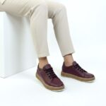 Sneakers donna bordeaux in pelle naturale /
