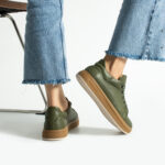 Sneakers donna verde scuro in pelle naturale /