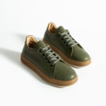 Sneakers donna verde scuro in pelle naturale /