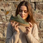 Sneakers donna verde scuro in pelle naturale /