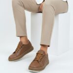 Sneakers donna marroni in pelle naturale /