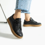 Sneakers donna nere in pelle naturale /