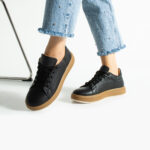 Sneakers donna nere in pelle naturale /