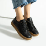 Sneakers donna nere in pelle naturale /