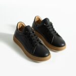 Sneakers donna nere in pelle naturale /