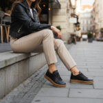 Sneakers donna nere in pelle naturale /