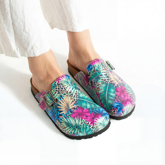 Sabot da donna basso a punta chiusa con fantasia Clogs con stampa Colorate Sabot da donna basso a punta chiusa con fantasia