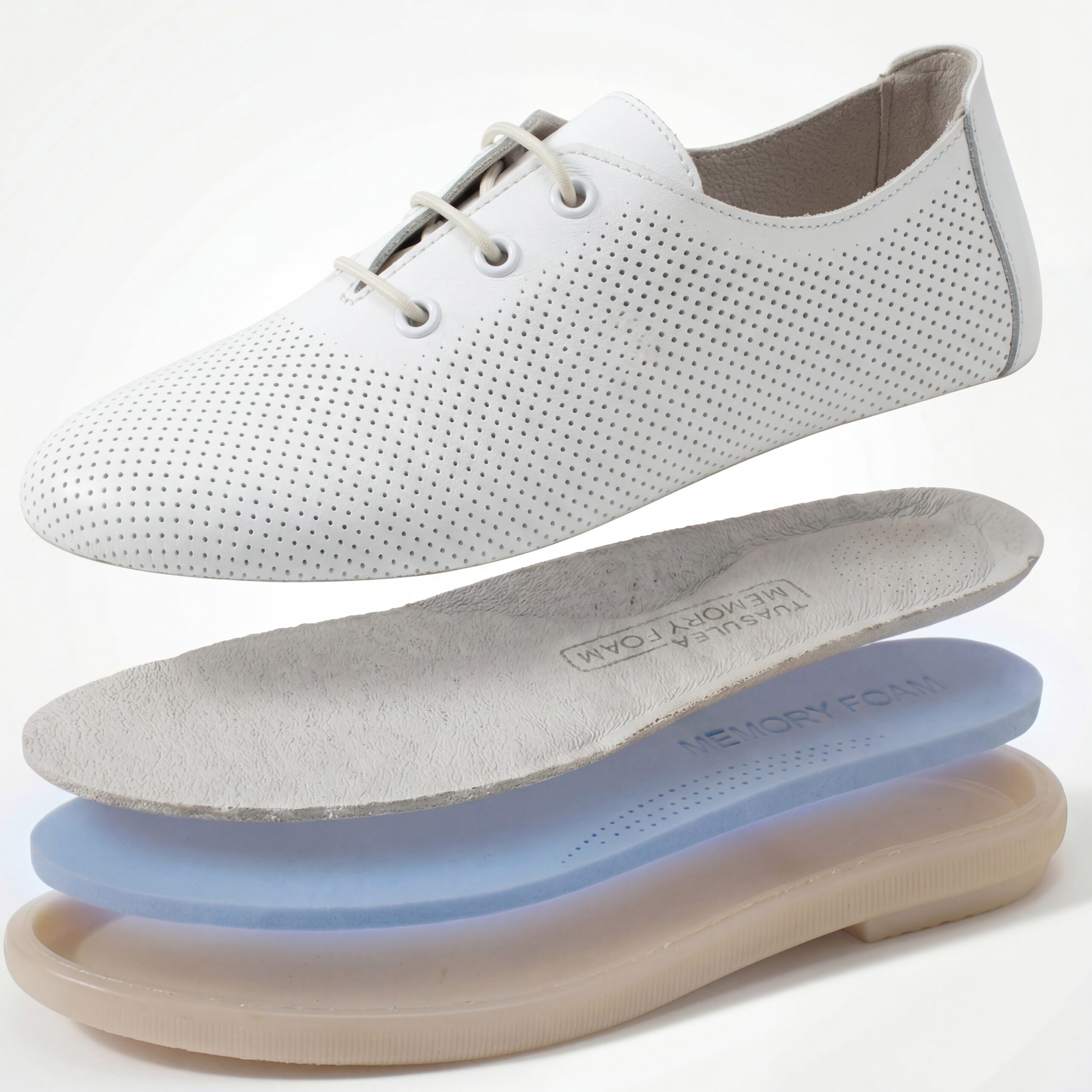 Scarpe comodissime bianche da donna in pelle con memory foam Scarpe casual da donna 7 Scarpe comodissime bianche da donna in pelle con memory foam - vista dall'alto