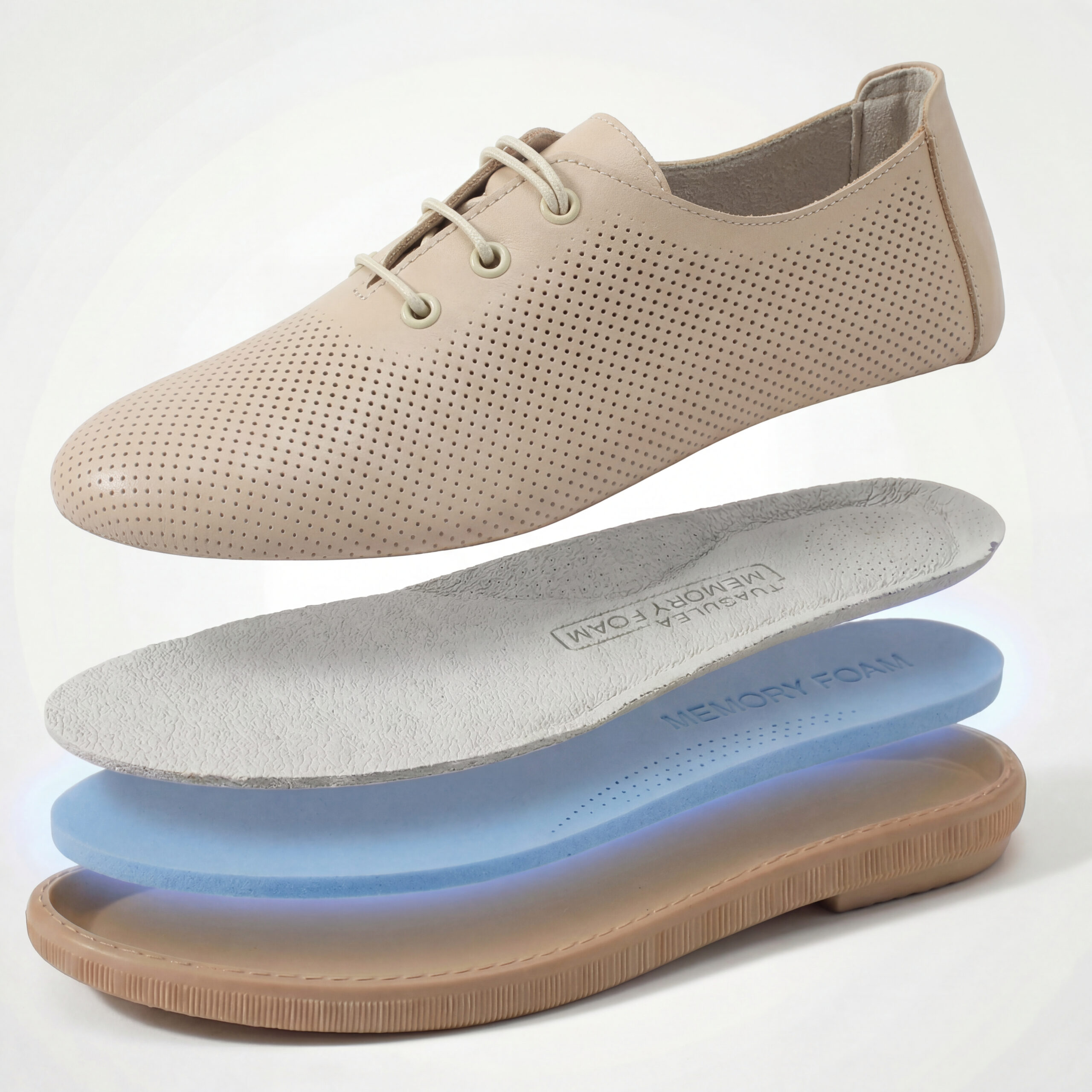 Scarpe comodissime beige da donna in pelle con memory foam Scarpe casual da donna 7 Scarpe comodissime beige da donna in pelle con memory foam - vista dall'alto