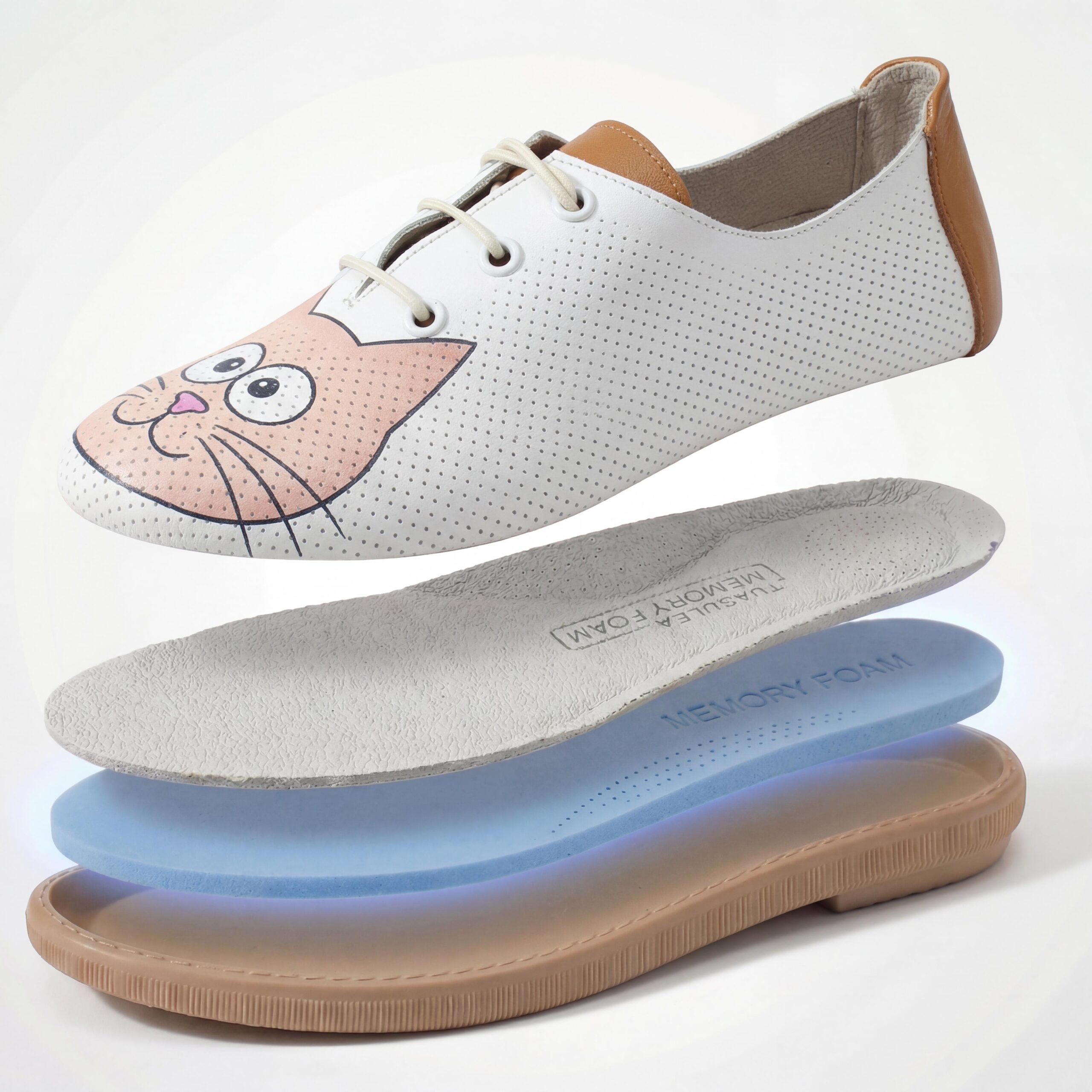 Scarpe comodissime bianche da donna in pelle con memory foam Scarpe casual da donna 7 Scarpe comodissime bianche da donna in pelle con memory foam - vista dall'alto