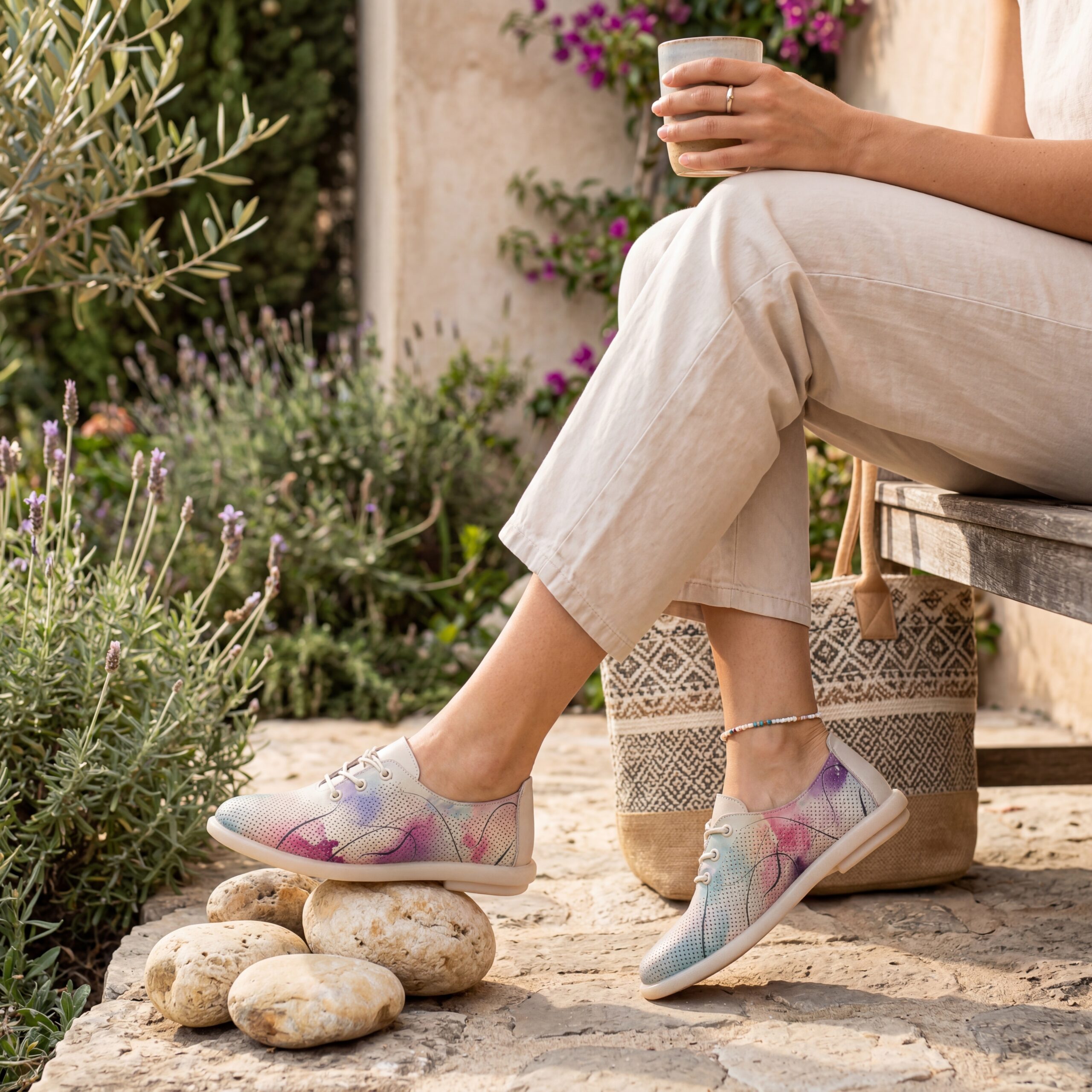 Scarpe comodissime colorate da donna in pelle con memory foam Scarpe casual da donna 2 Scarpe comodissime colorate da donna in pelle con memory foam - Бежов Цветен