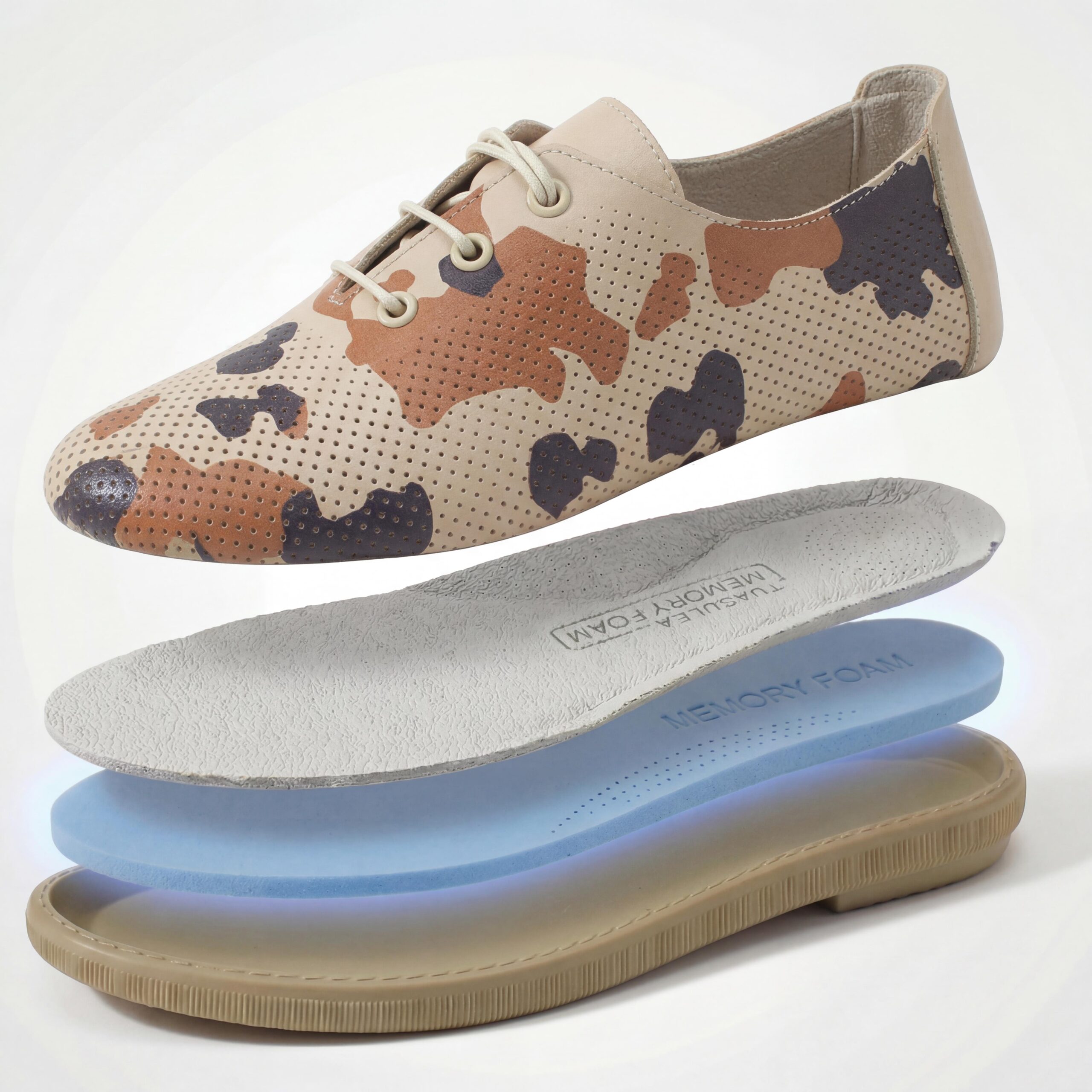 Scarpe comodissime da donna in pelle con memory foam effetto camouflage Scarpe casual da donna 7 Scarpe comodissime da donna in pelle con memory foam effetto camouflage - vista dall'alto