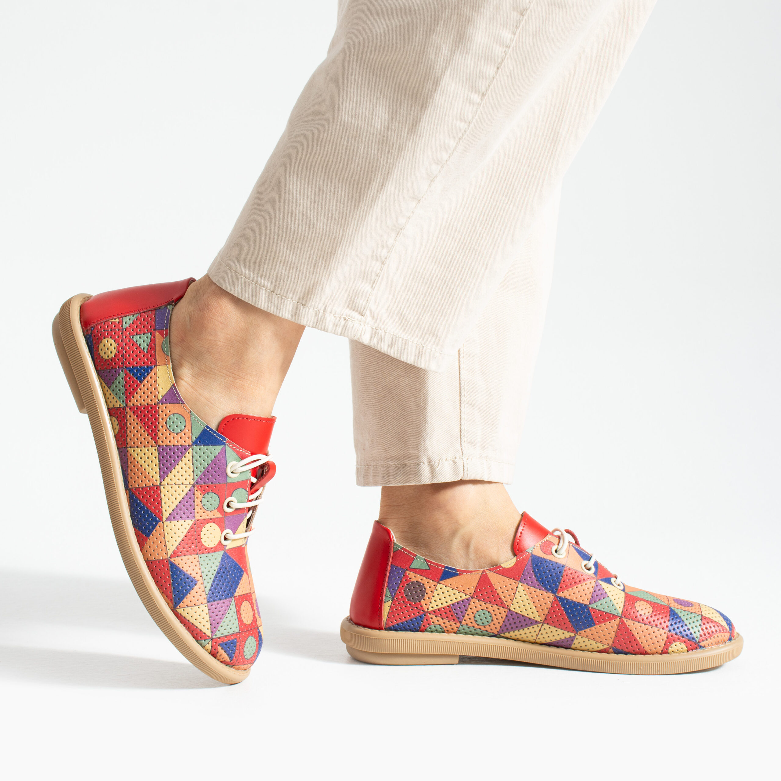 Scarpe comodissime in pelle con stampa colorata e memory foam Scarpe casual da donna 4 Scarpe comodissime in pelle con stampa colorata e memory foam - Естествена кожа