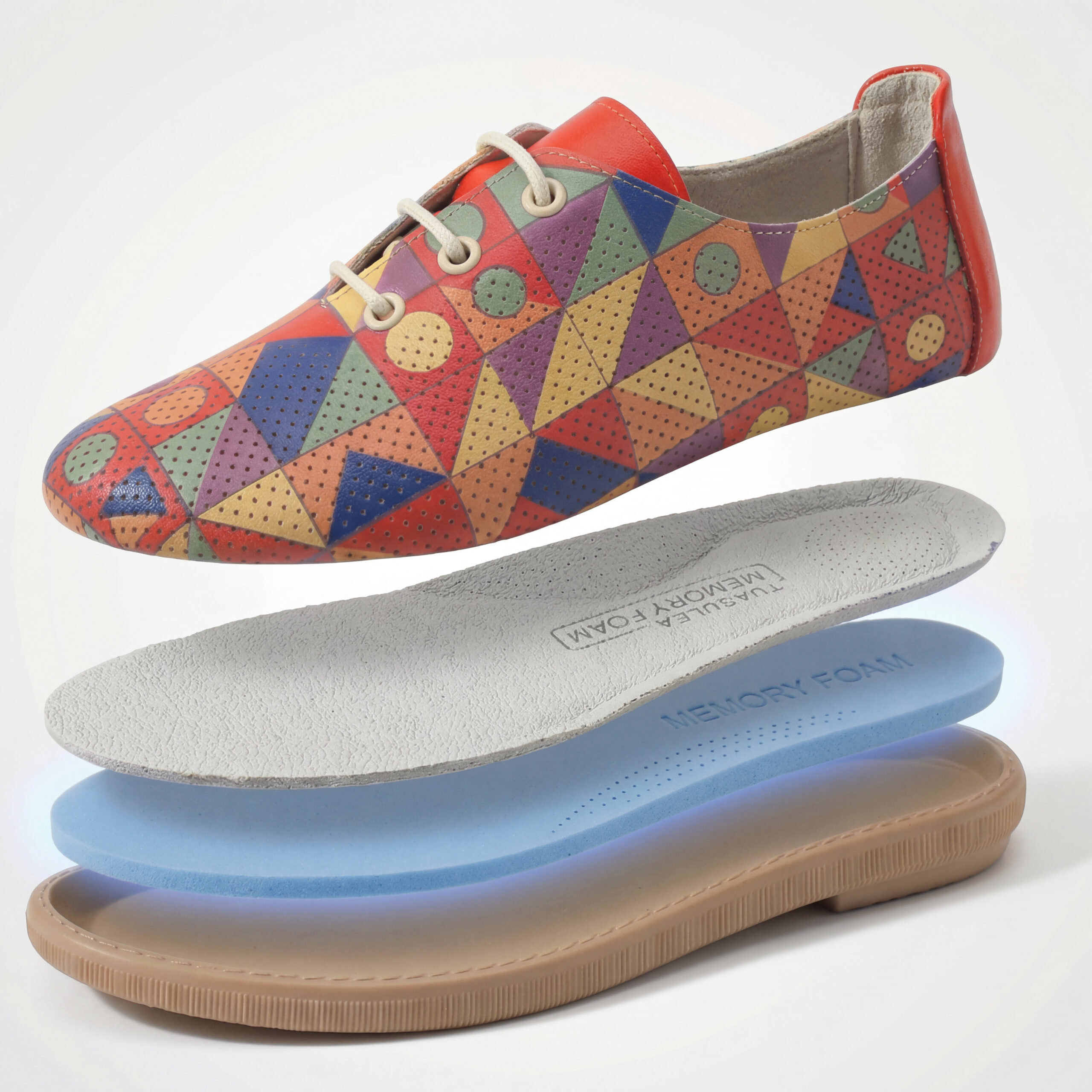 Scarpe comodissime in pelle con stampa colorata e memory foam Scarpe casual da donna 7 Scarpe comodissime in pelle con stampa colorata e memory foam - vista dall'alto