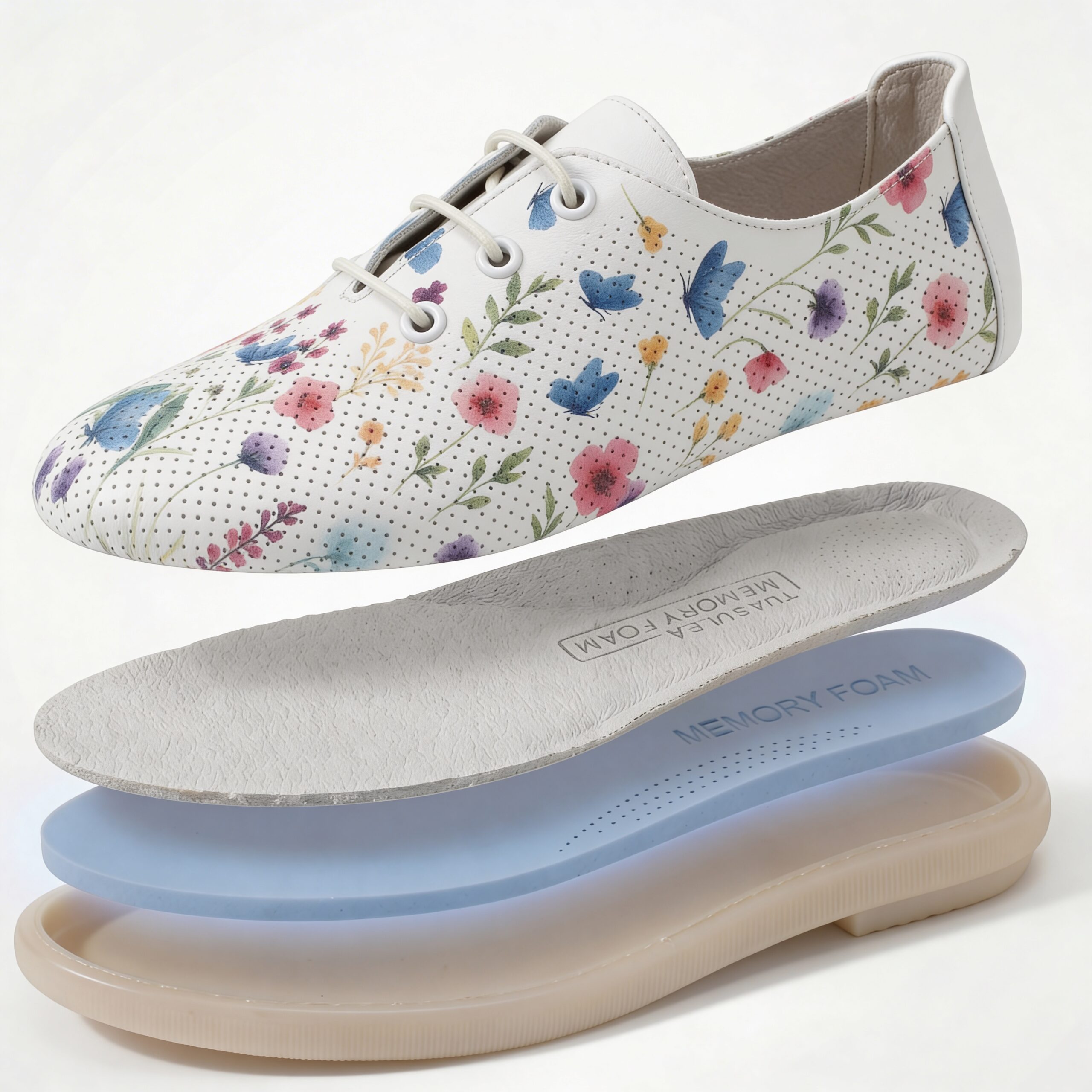 Scarpe comodissime da donna in pelle con memory foam – motivo floreale Scarpe casual da donna 7 Scarpe comodissime da donna in pelle con memory foam - motivo floreale - vista dall'alto