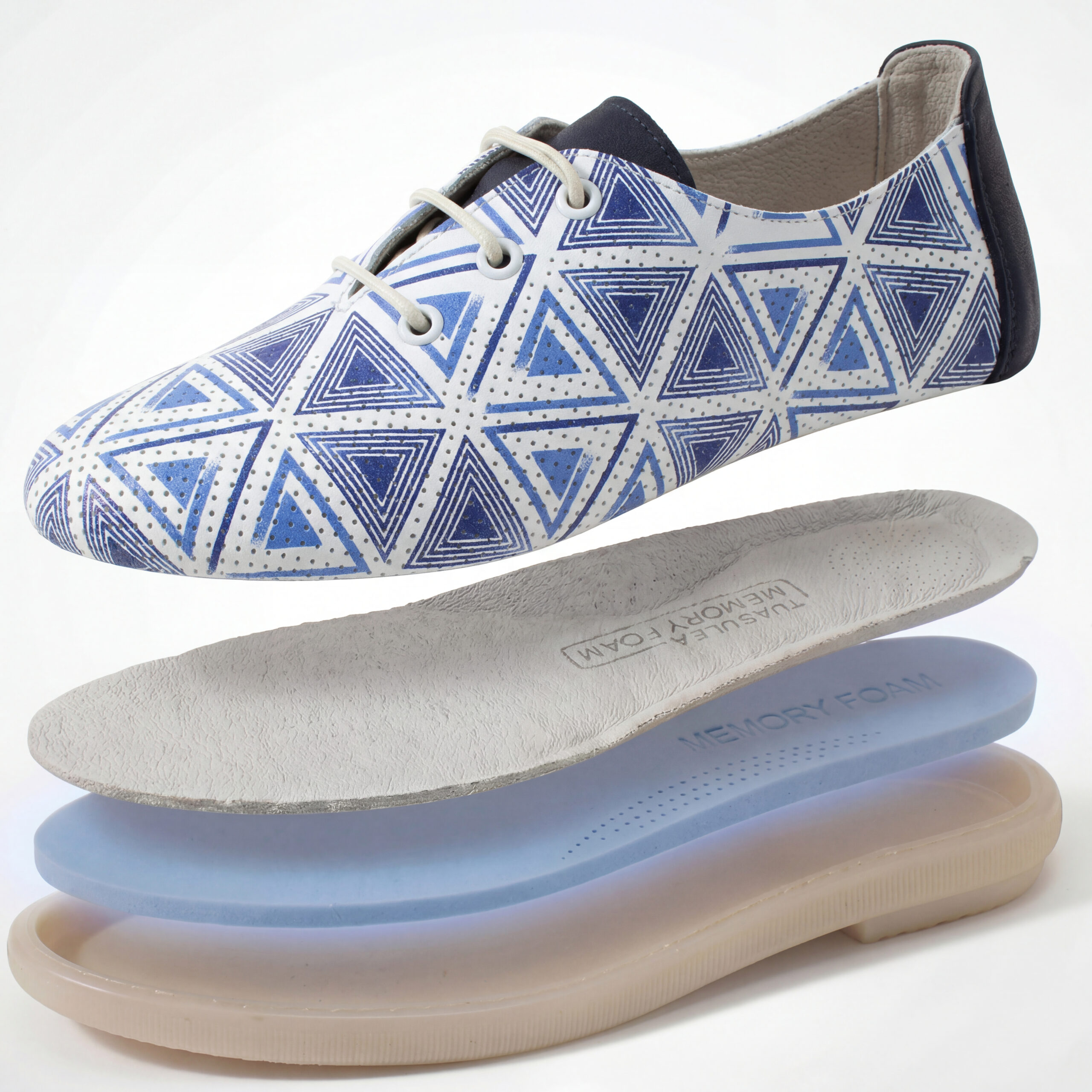 Scarpe comodissime in pelle da donna con memory foam – bianco e blu Scarpe casual da donna 7 Scarpe comodissime in pelle da donna con memory foam – bianco e blu - vista dall'alto