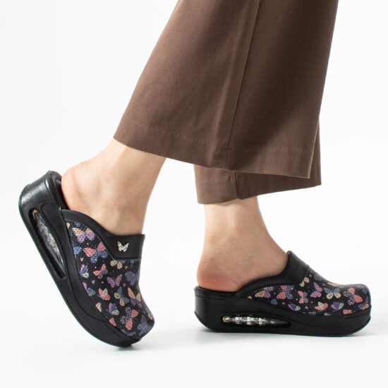Zoccoli da lavoro da donna in pelle con suola ammortizzata – fantasia WingsBlack — 2