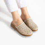 Ciabatte con plateau bianche in vera pelle Sabot da donna Monocolore 6 Zoccoli chiusi beige da donna in pelle