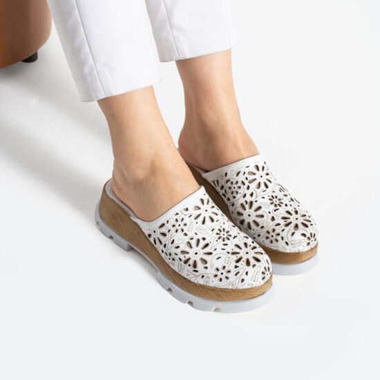 Zoccoli chiusi bianchi da donna in pelle Sabot da donna Zoccoli chiusi bianchi da donna in pelle