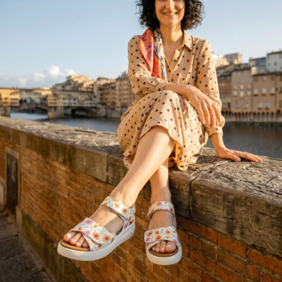 Sandali da donna in pelle con plantare estraibile e strappo - Бял Цветен