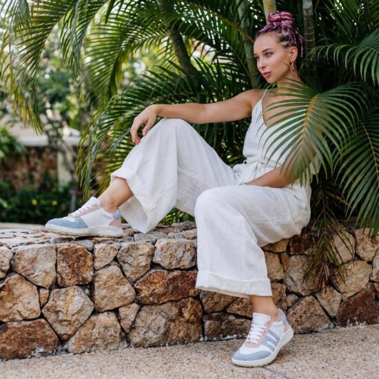 Scarpe barefoot donna con pianta larga - Бял Син Розов
