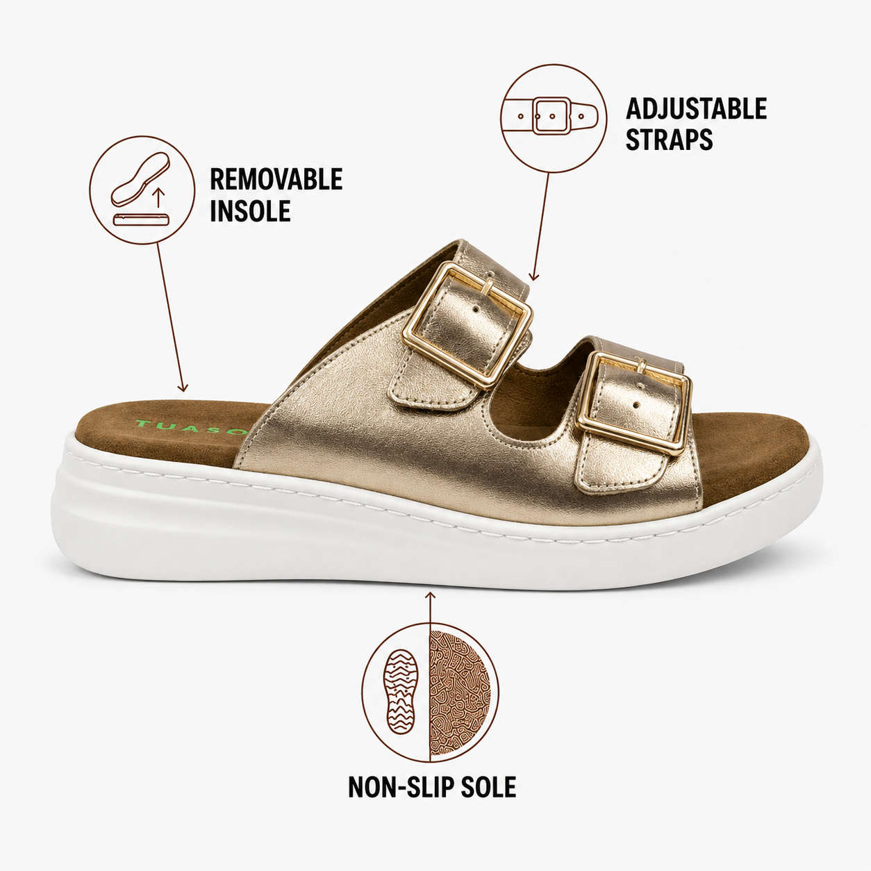 Ciabatte in pelle da donna con plantare estraibile Sandali e ciabatte da donna 3 Sandali e ciabatte da donna - Malia Gold