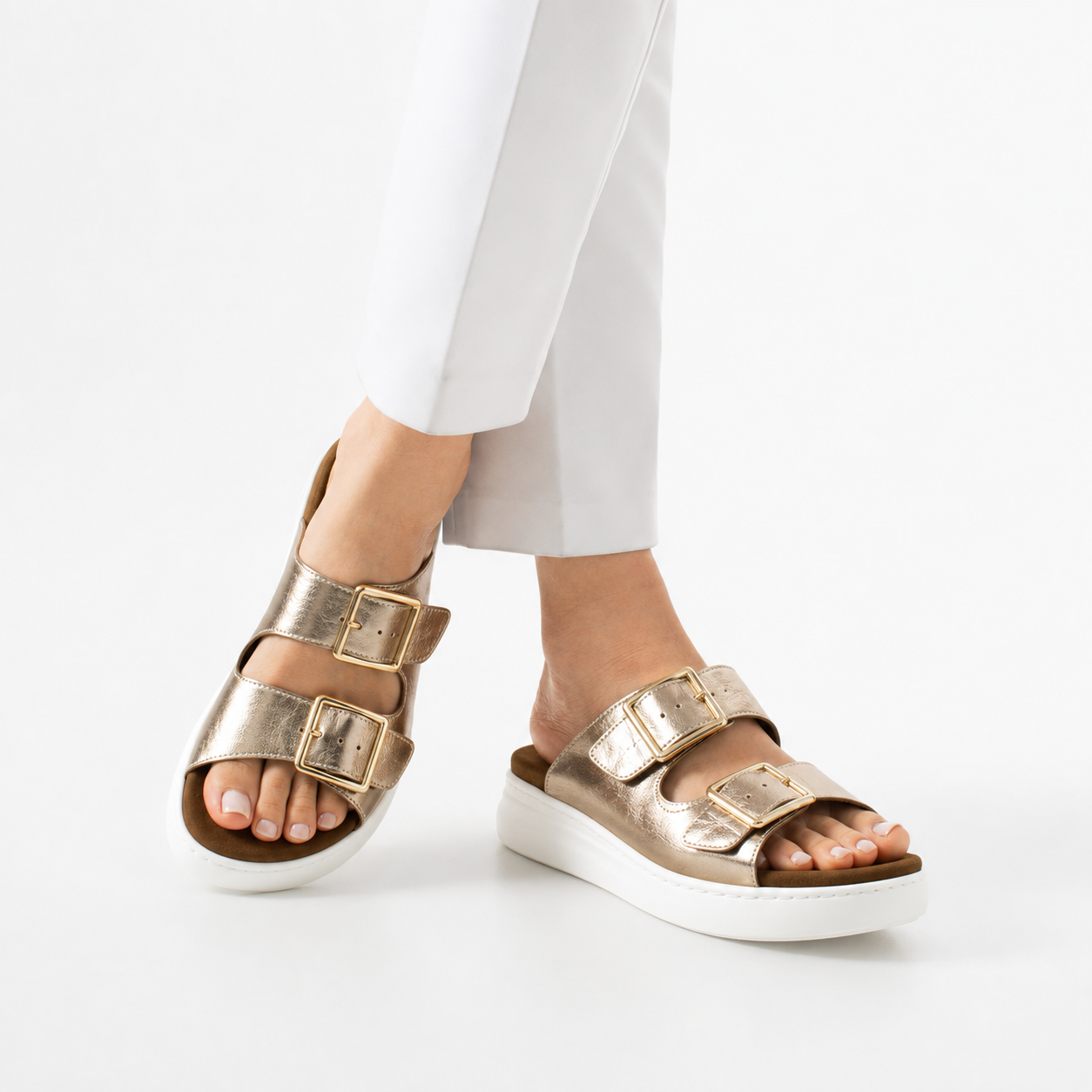 Ciabatte in pelle da donna con plantare estraibile Sandali e ciabatte da donna 5 Malia Gold - Oro - Pelle