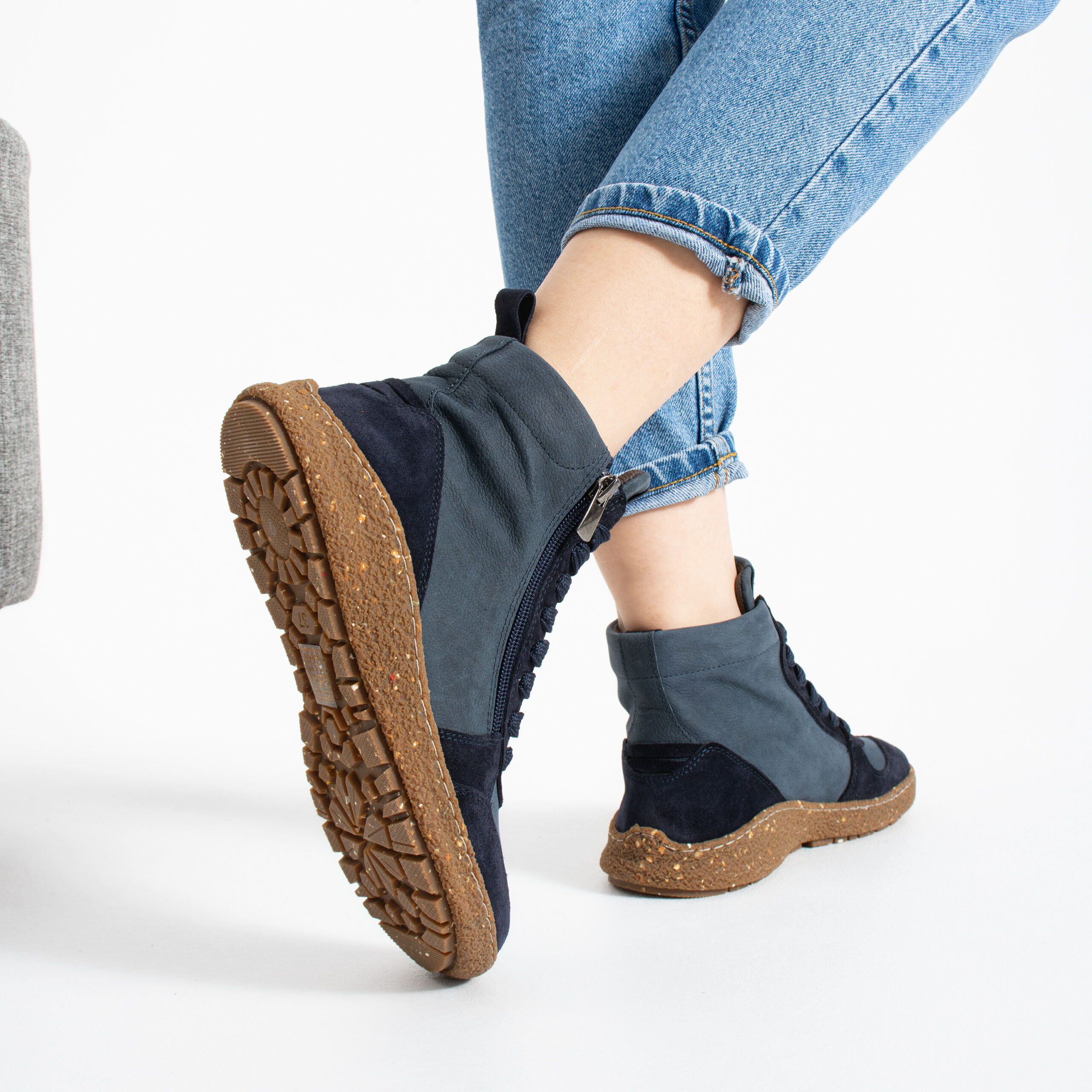 Stivaletti barefoot da donna in vera pelle con punta ampia Stivaletti e anfibi donna 5 TSL Barefoot North Ocean - Blu - Nabuk