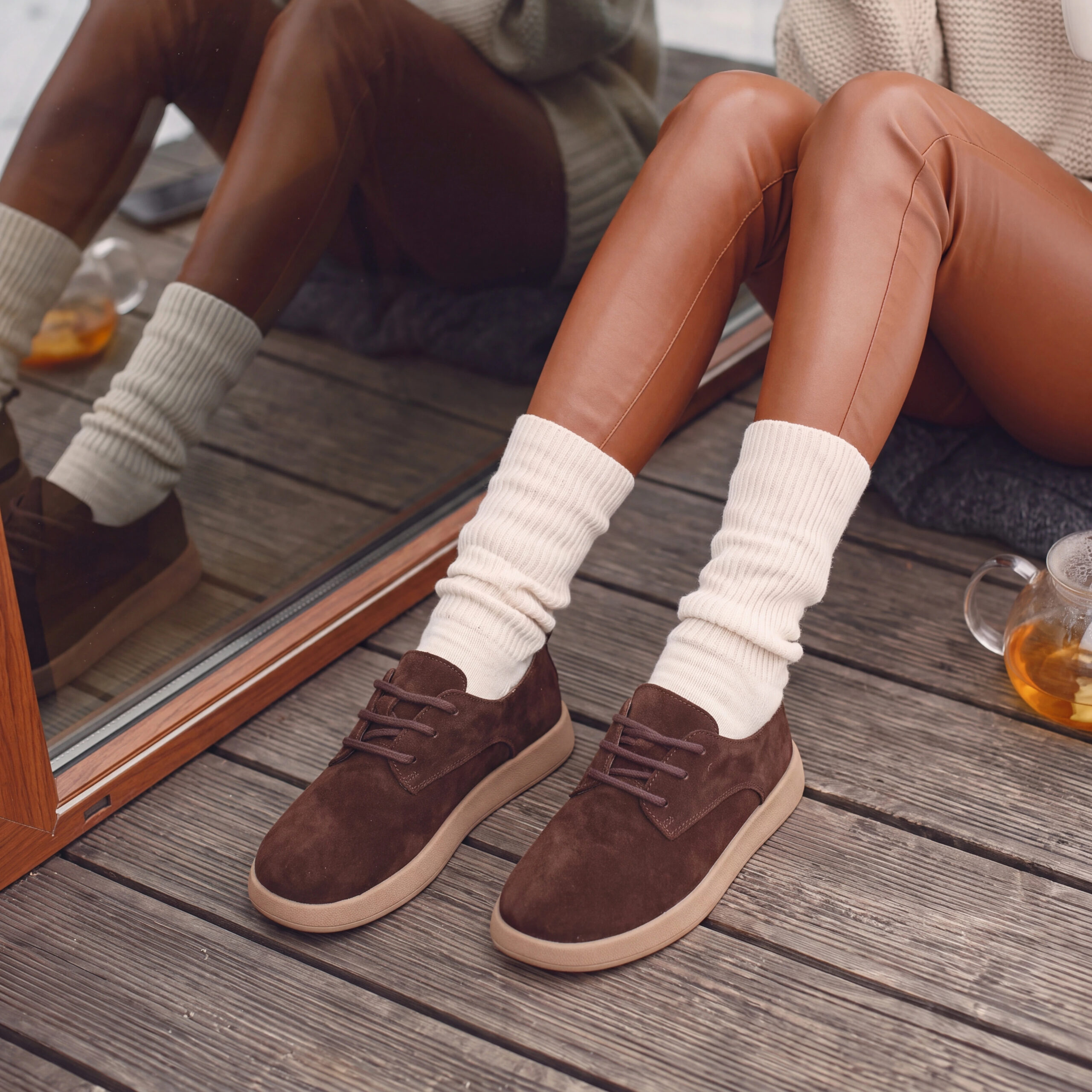 Scarpe da donna in pelle scamosciata con memory foam Scarpe casual da donna 2 Scarpe da donna in pelle scamosciata con memory foam - Кафяв