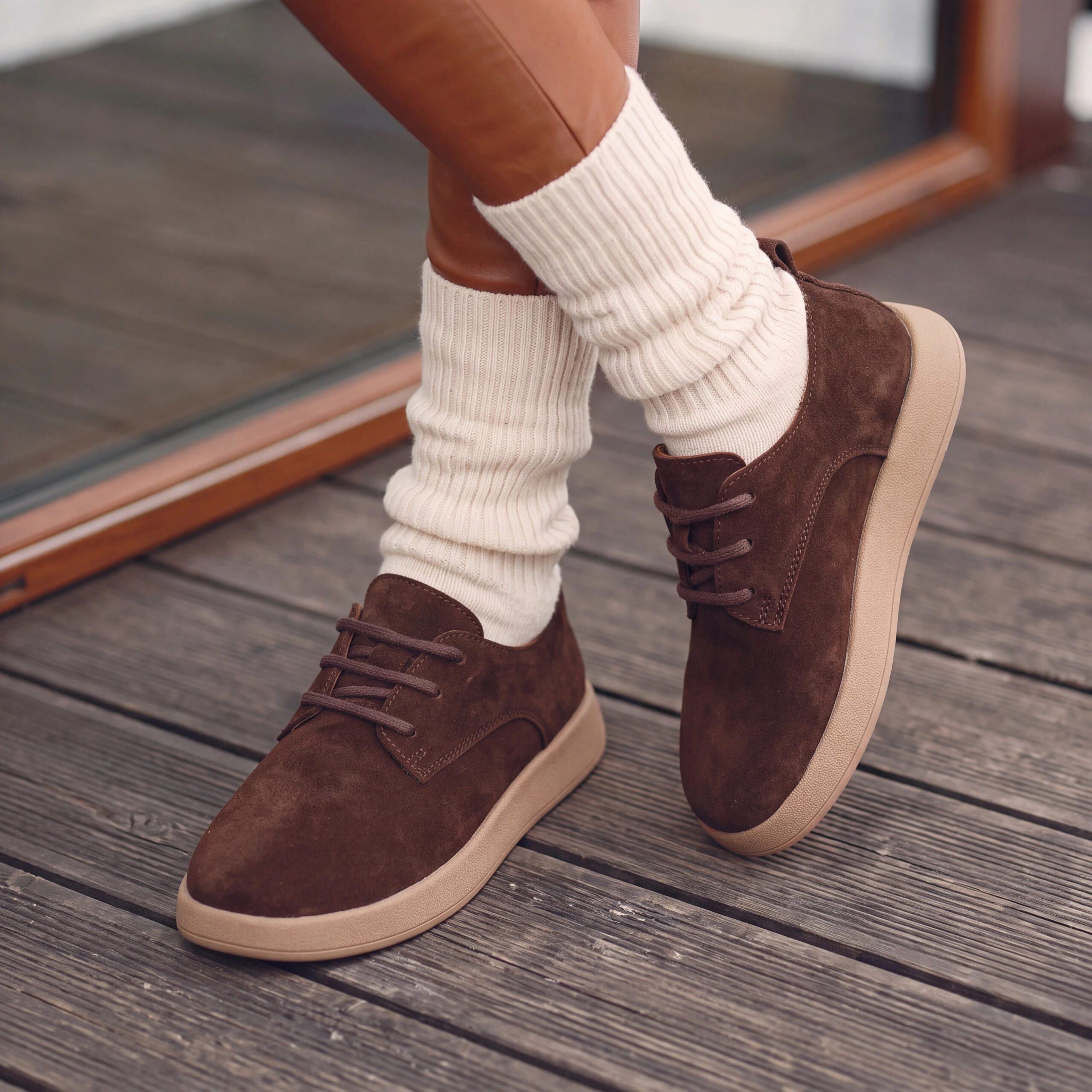 Scarpe da donna in pelle scamosciata con memory foam Scarpe casual da donna 10 Scarpe da donna in pelle scamosciata con memory foam - Кафяв