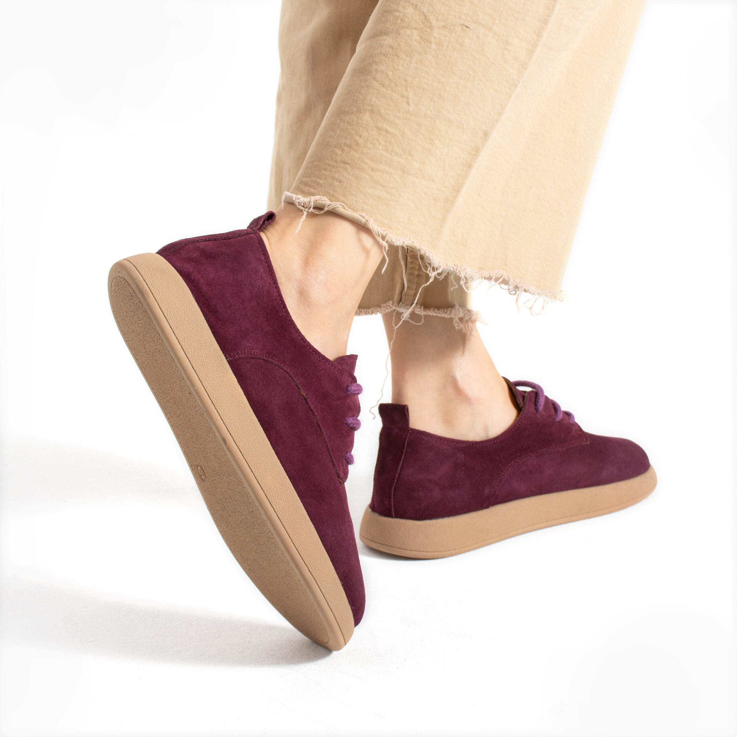 Scarpe da donna in pelle scamosciata con memory foam Scarpe casual da donna 5 TSL Memory Alma Burgundy 10984 Червен
