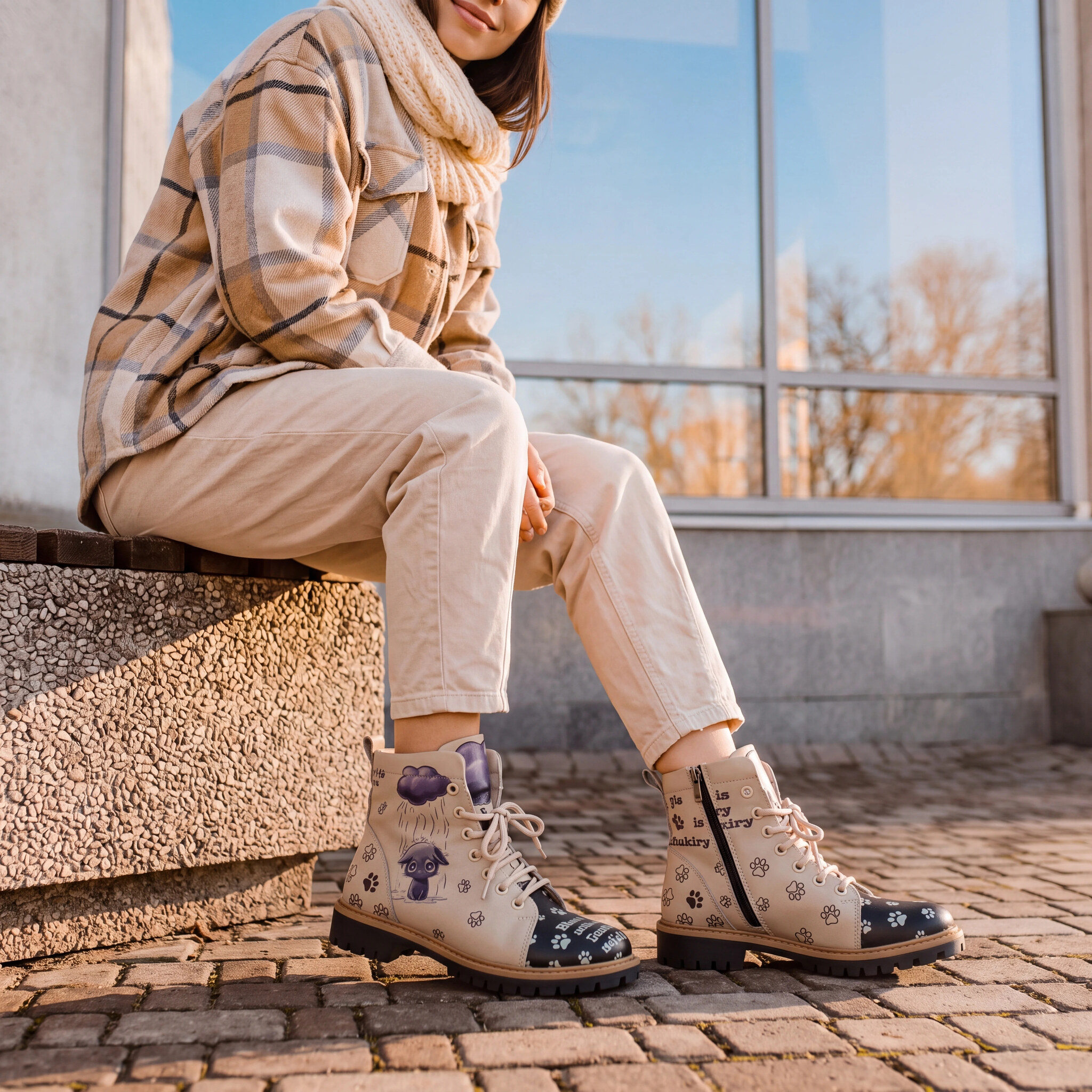 Anfibi da donna in pelle con stampa colorata Stivaletti e anfibi donna 2 Anfibi da donna in pelle con stampa colorata - Beige, Nero
