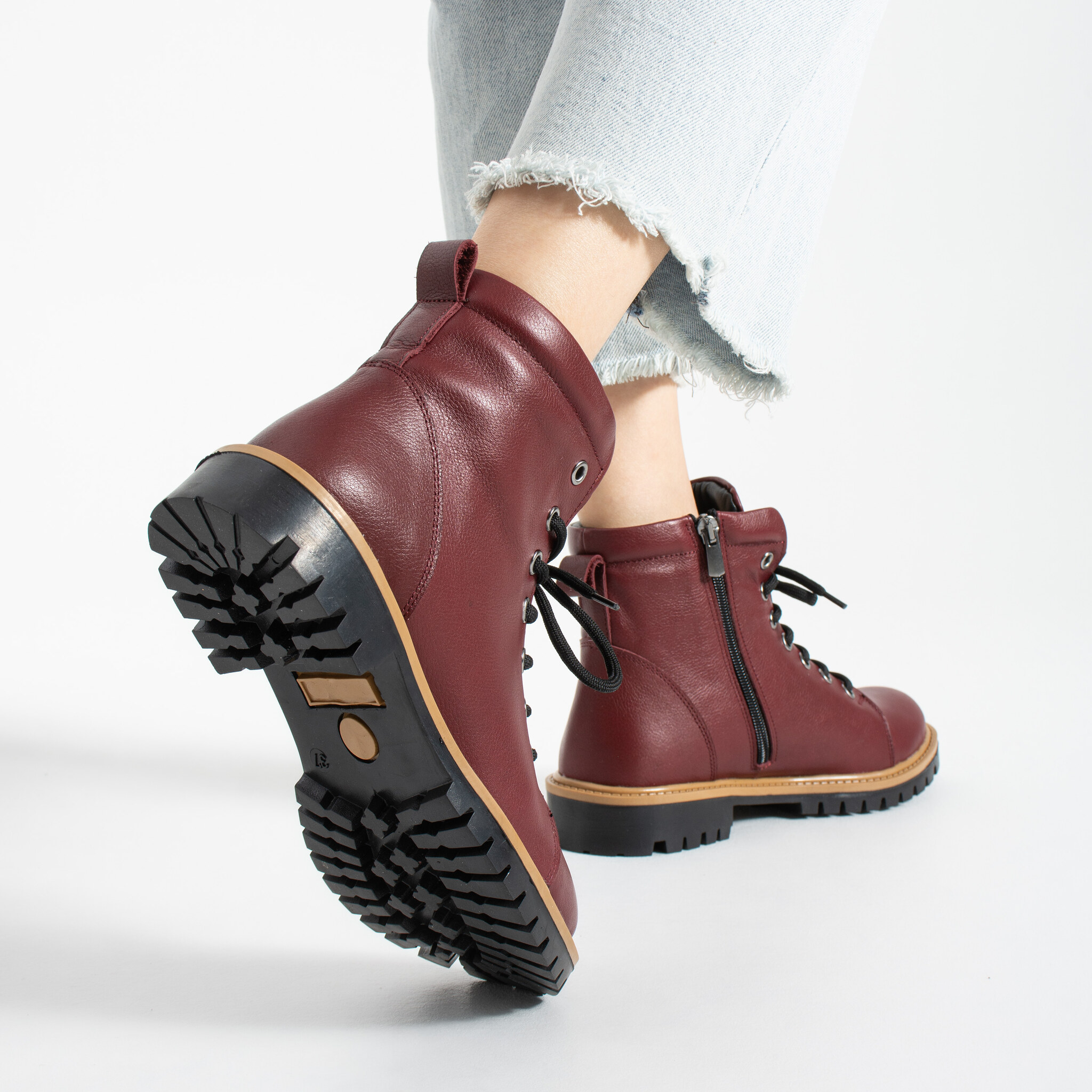 Anfibi bordeaux da donna in pelle Stivaletti e anfibi donna 5 TSL Memory Rebel Ruby - Rosso - Pelle